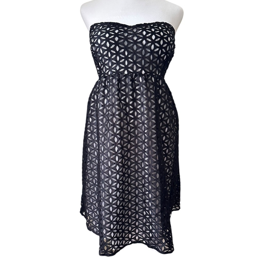 Motherhood Maternity Black Geometric Lace Knee Length Strapless Dress Size M - Picture 5 of 10
